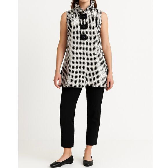NORTHSTYLE Sleeveless Tunic Top | XL | Black White Dot | Wired Ruffle Collar - Picture 1 of 14